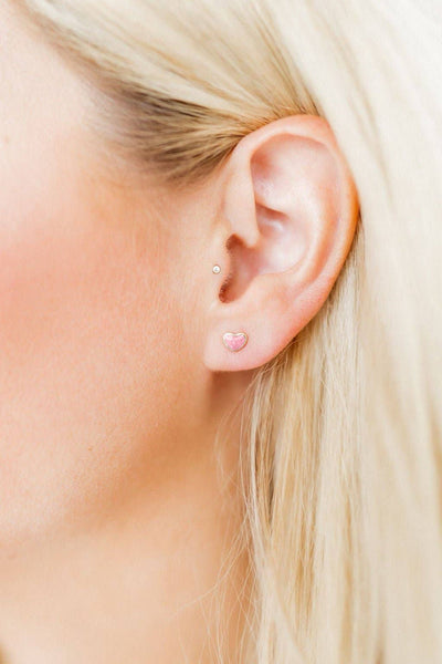 Linny Co. Nora Heart Pink Screwback Stud Earrings