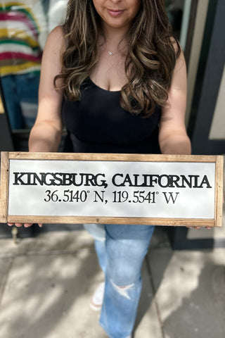 Kingsburg Coordinates Wooden Sign