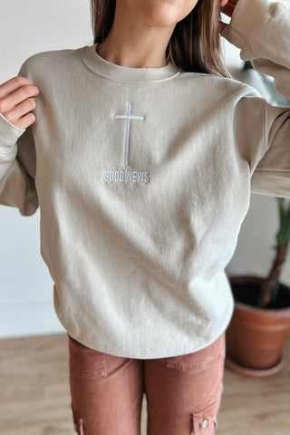 Good News Embroidered Pullover