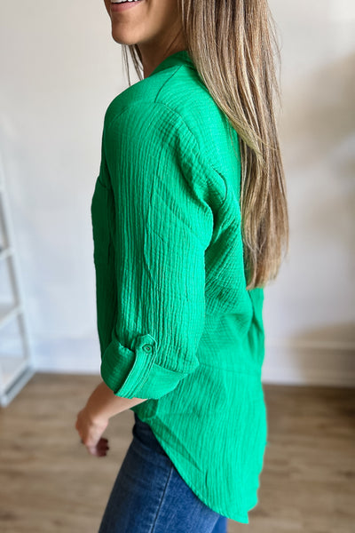 Riley Linen Blouse / Bright Green