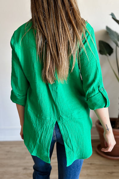 Riley Linen Blouse / Bright Green