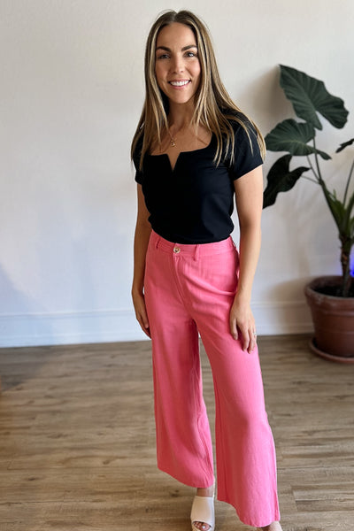 Hibiscus Pink Linen Pants