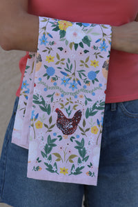 Chickens & Flowers Tea Towel