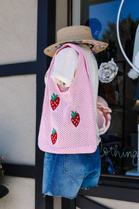Sweet Strawberry Mesh Tote / Pink