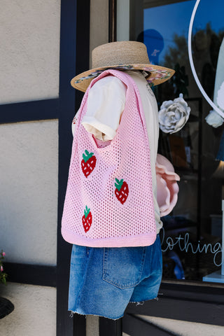 Sweet Strawberry Mesh Tote / Pink