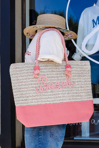 Beach Bum Raffia Tote Bag / Pink