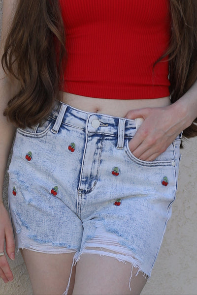 Judy Blue Cherry Acid Wash Cutoff Shorts