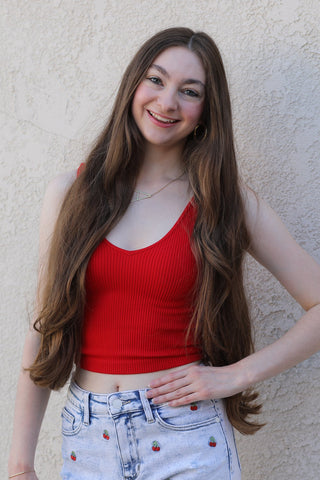 Favorite Ribbed Reversible Crop / Red