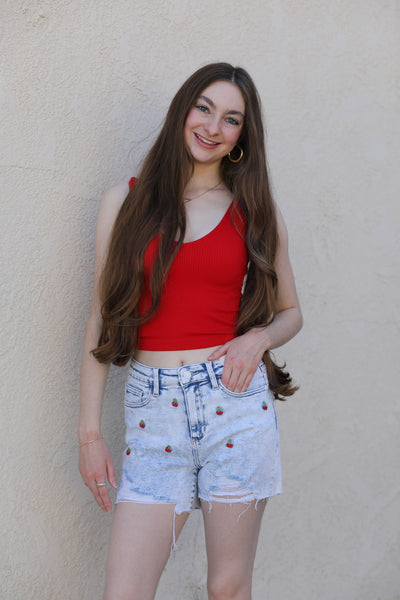 Judy Blue Cherry Acid Wash Cutoff Shorts