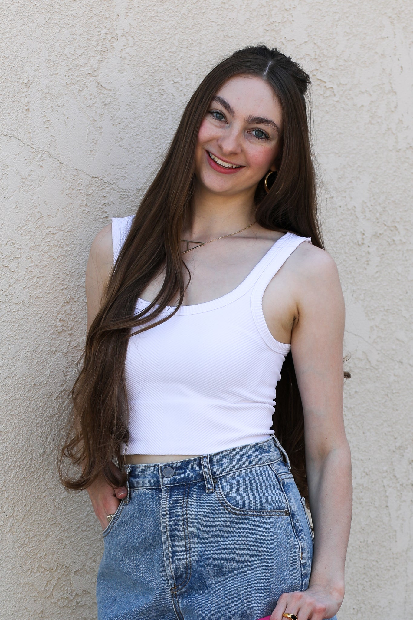 Chevron Ribbed Crop / White