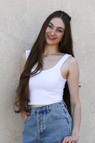 Chevron Ribbed Crop / White