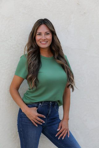 Take The Town Waffle Knit Top / Green