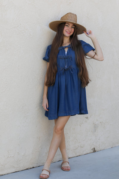Denim and Bows Mini Dress