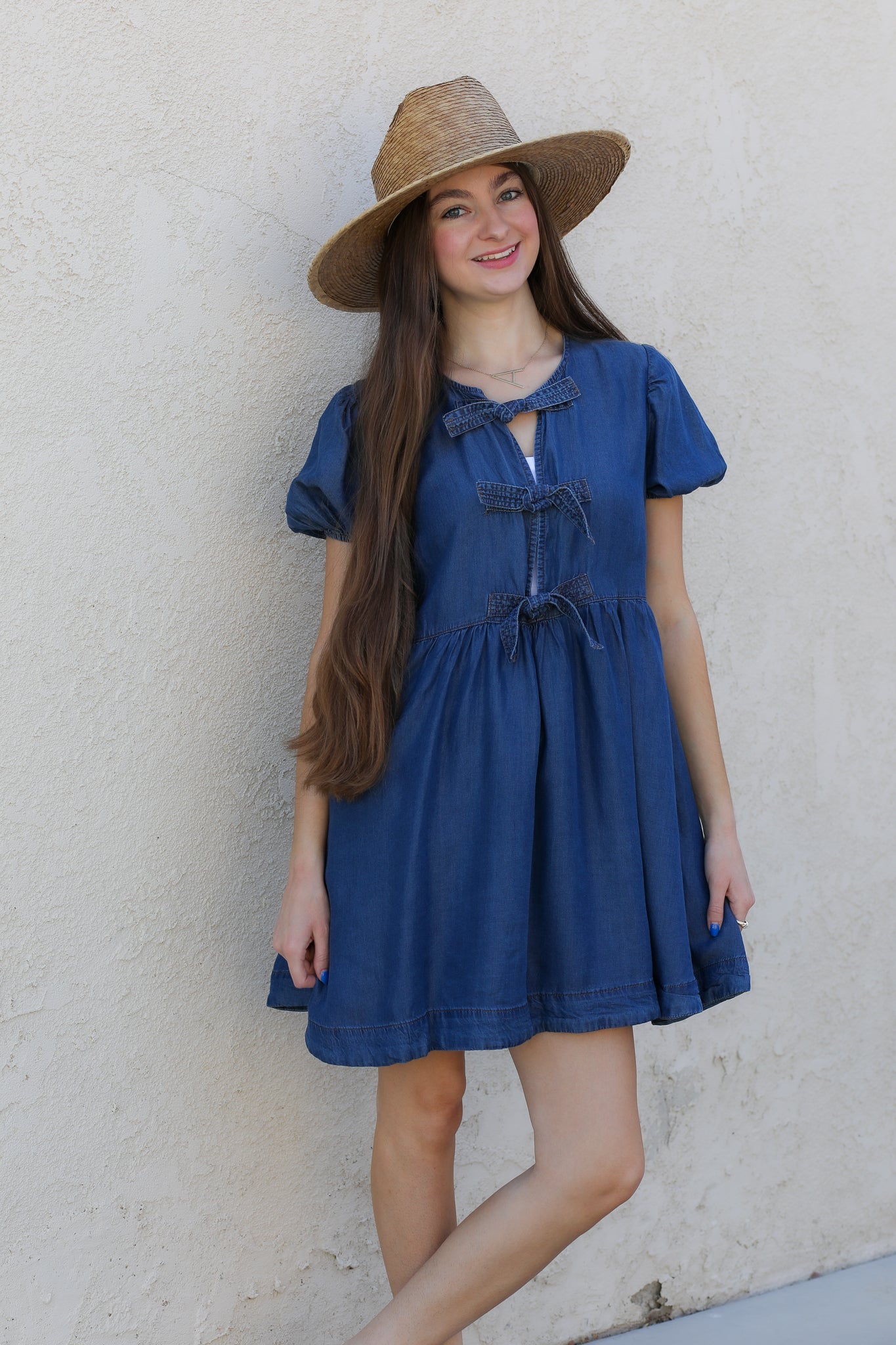 Denim and Bows Mini Dress