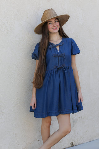 Denim and Bows Mini Dress