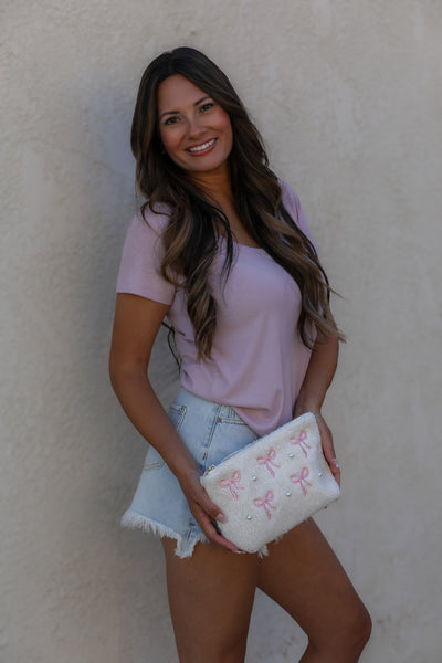 Teddy Pouch / Pink Bows