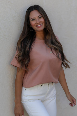 Sun Kissed Cuffed Blouse / Sweet Coral