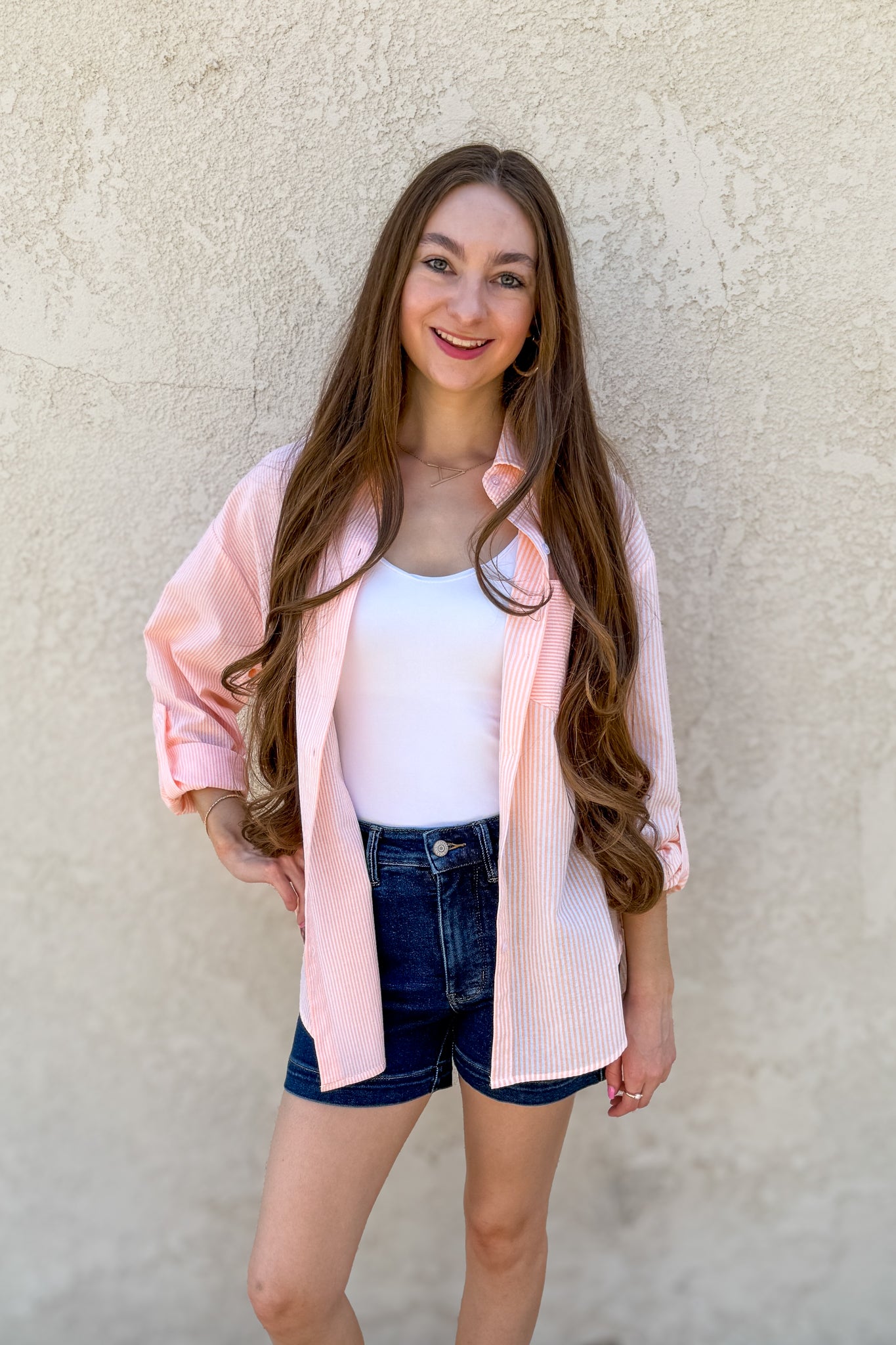 Summer Stripes Cotton Blend Button Up