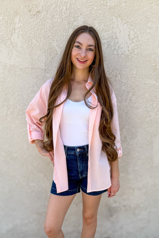 Summer Stripes Cotton Blend Button Up
