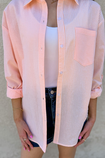 Summer Stripes Cotton Blend Button Up