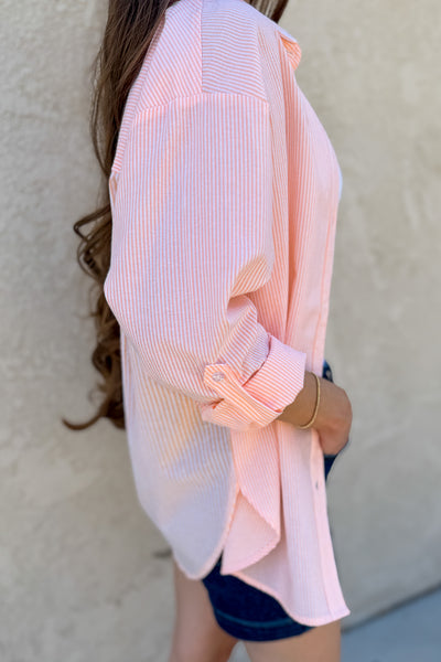 Summer Stripes Cotton Blend Button Up