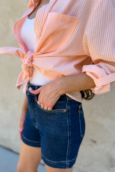 Summer Stripes Cotton Blend Button Up