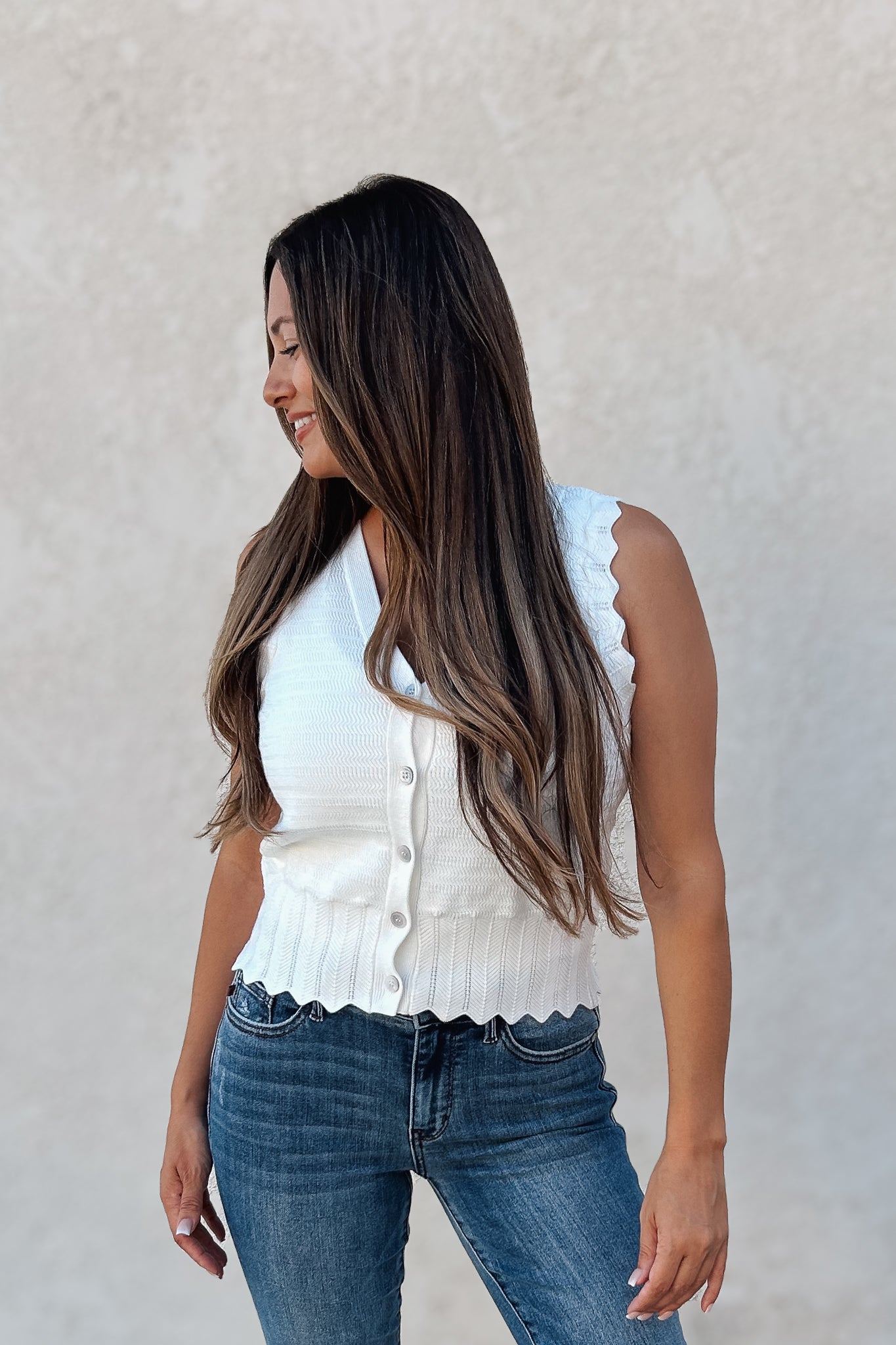 Pointelle Knit Button Up Vest