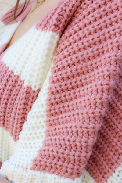 Mauve Striped V-Neck Cardigan