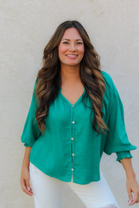 Hey Kelley Smocked Cuff Blouse