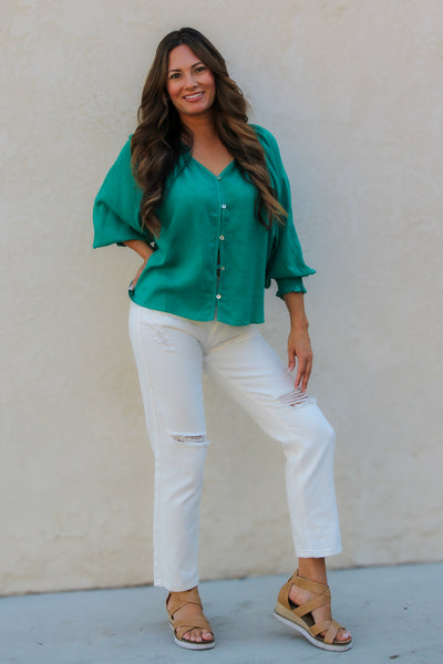 Hey Kelley Smocked Cuff Blouse