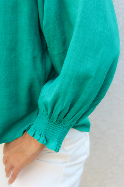 Hey Kelley Smocked Cuff Blouse