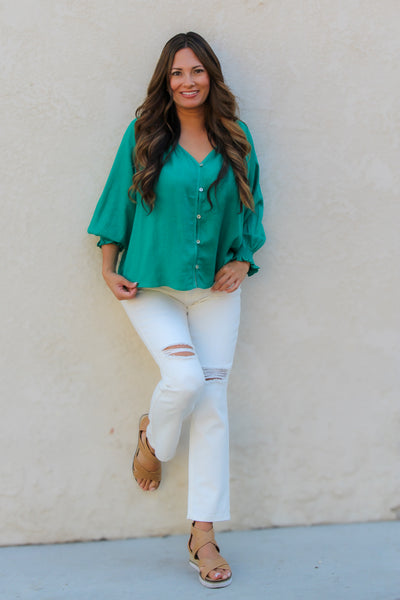 Hey Kelley Smocked Cuff Blouse