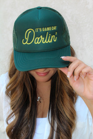 Game Day Darlin Trucker Hat / Forest + Gold
