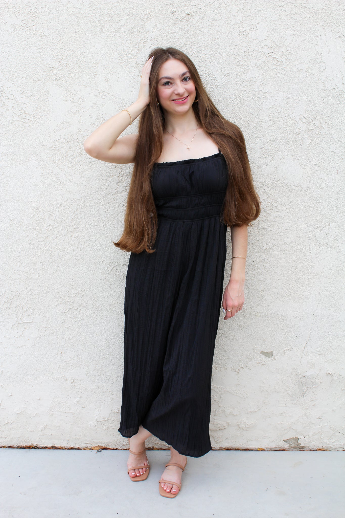 Midnight Silky Ruched Babydoll Jumpsuit