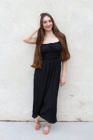 Midnight Silky Ruched Babydoll Jumpsuit