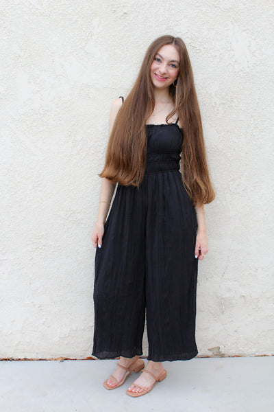 Midnight Silky Ruched Babydoll Jumpsuit