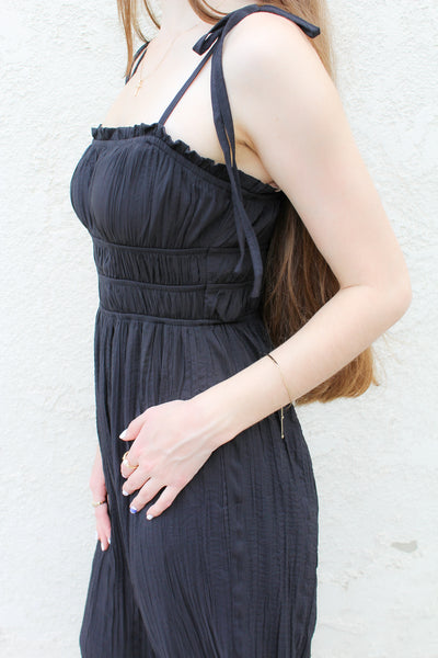 Midnight Silky Ruched Babydoll Jumpsuit
