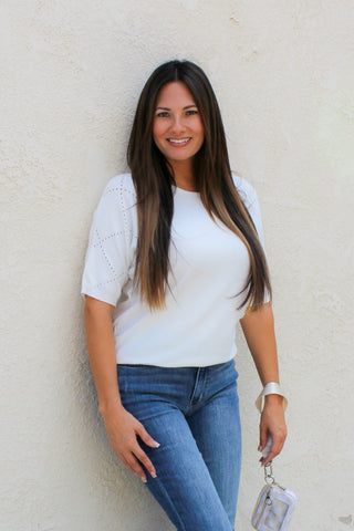 Diamond Knit Blouse / White
