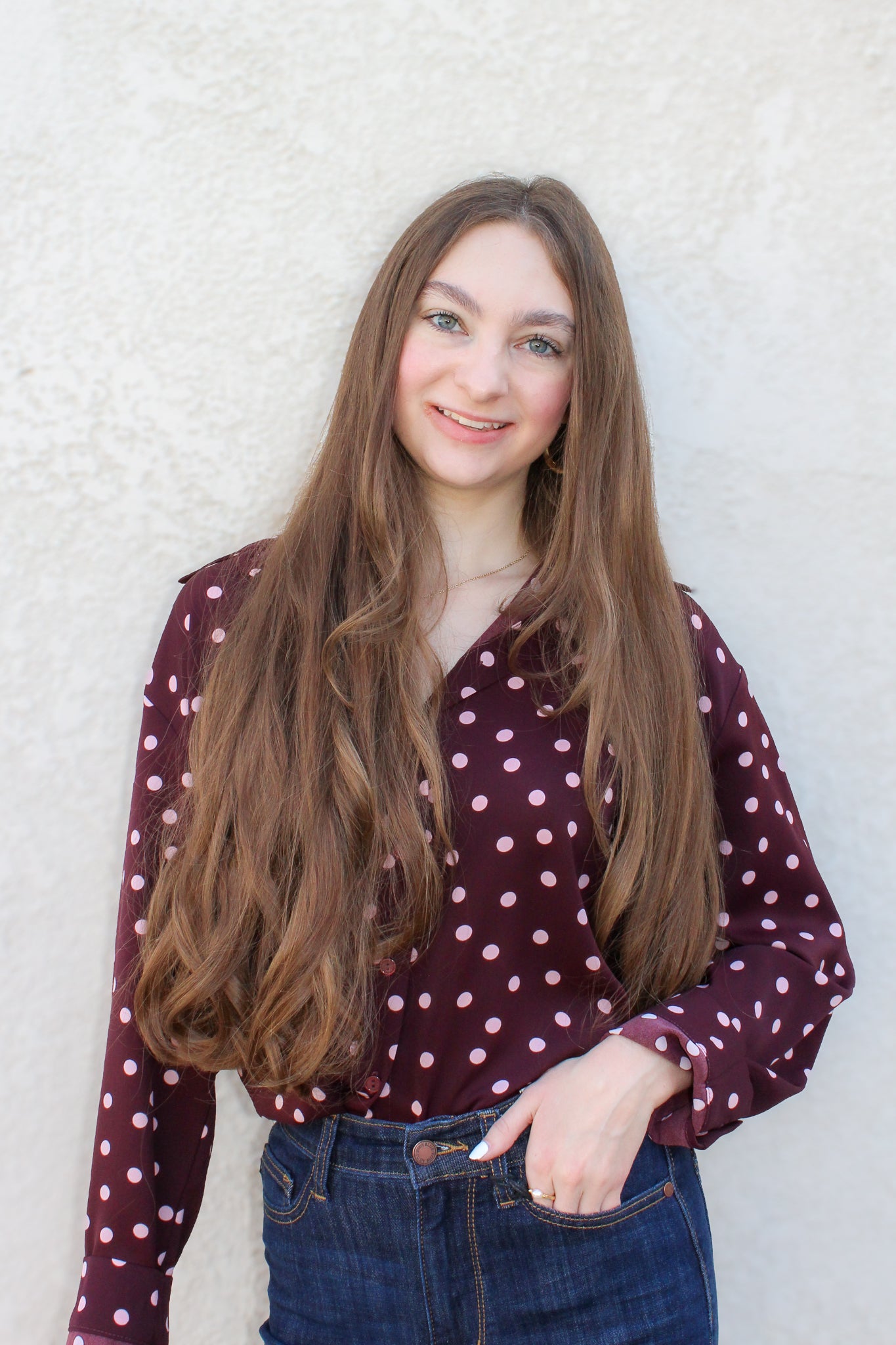 Julia Burgundy Polka Dot Blouse