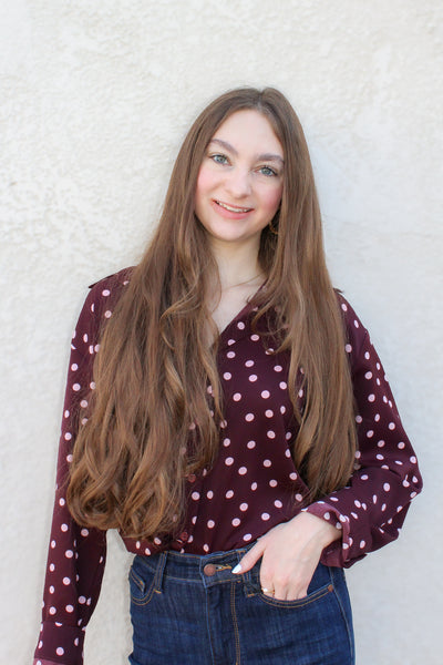 Julia Burgundy Polka Dot Blouse