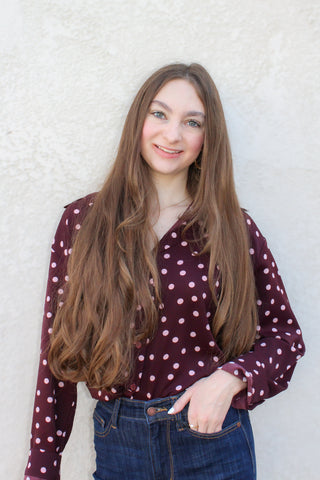 Julia Burgundy Polka Dot Blouse