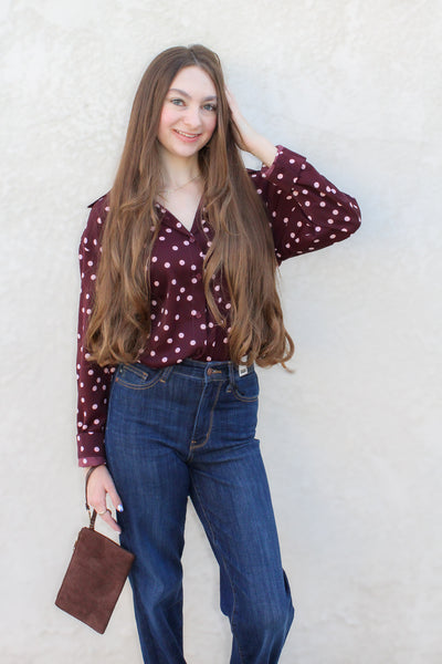 Julia Burgundy Polka Dot Blouse