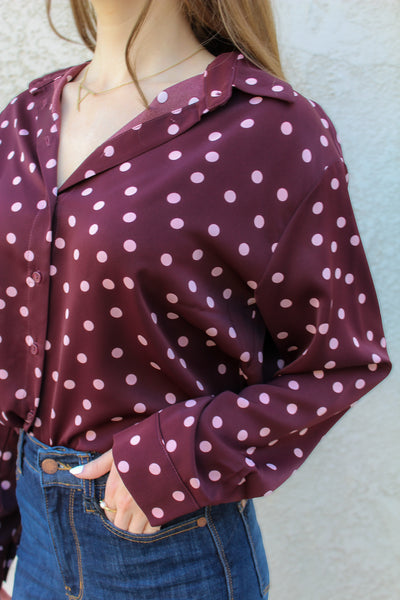 Julia Burgundy Polka Dot Blouse