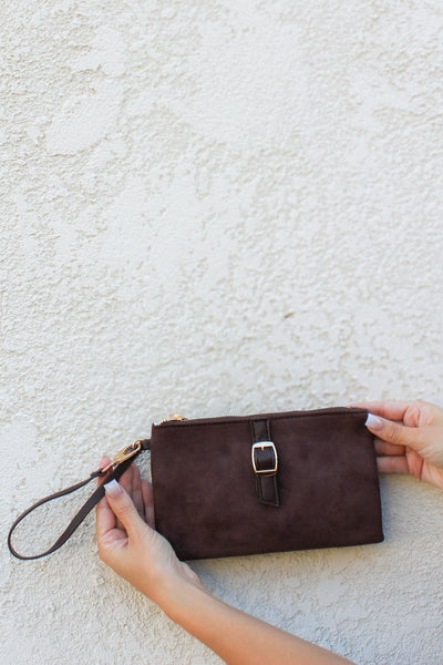 Zephyr Suede Wristlet / Rich Brown