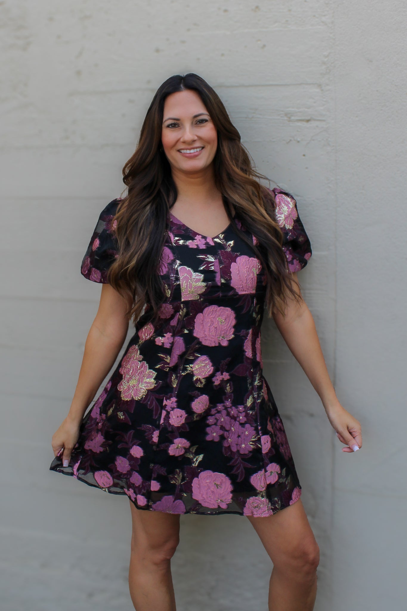 Midnight Rose Jacquard Mini Dress