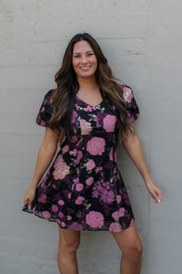 Midnight Rose Jacquard Mini Dress
