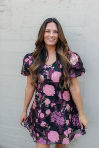 Midnight Rose Jacquard Mini Dress