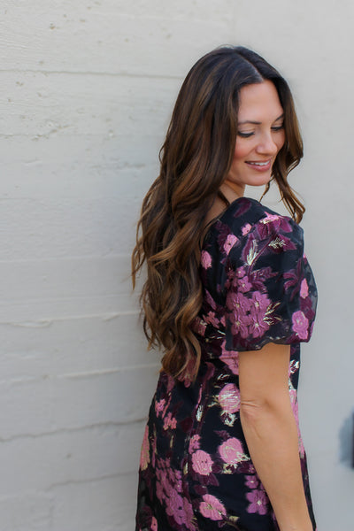 Midnight Rose Jacquard Mini Dress