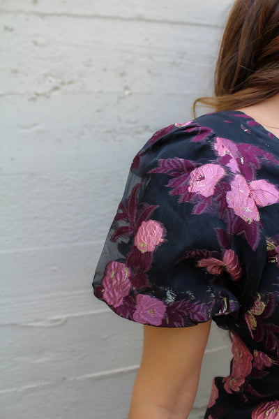 Midnight Rose Jacquard Mini Dress