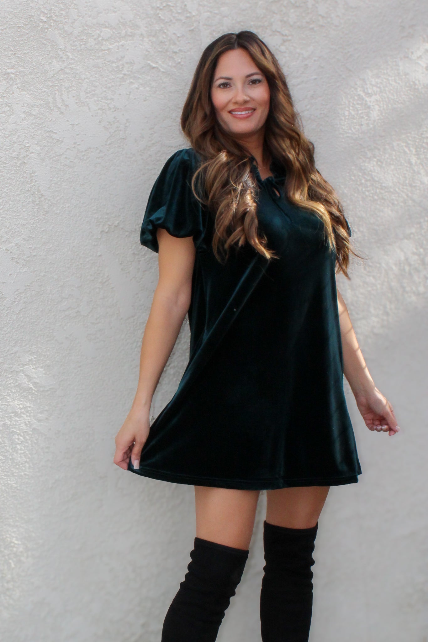 Evergreen Velvet Mini Dress